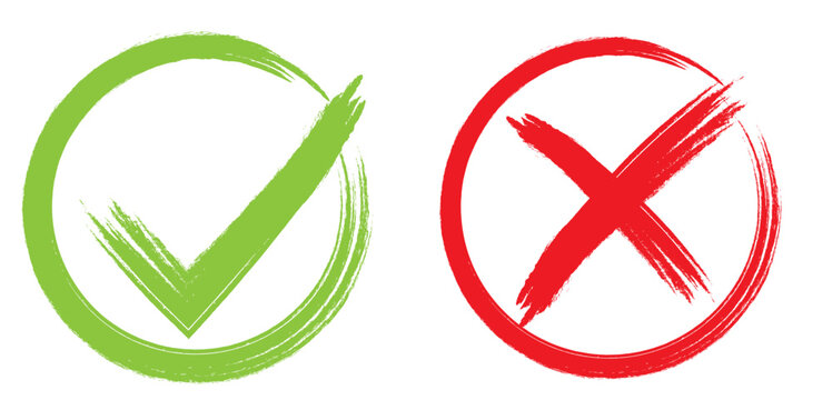 Two grunge brush strokes cross x and tick OK