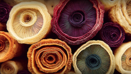 A detailed arrangement of organic radial segments illustrating biological structure diversity and scientific interpretation of natural systems.
