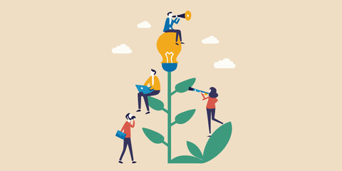 Teamwork and vision people growing a business idea together