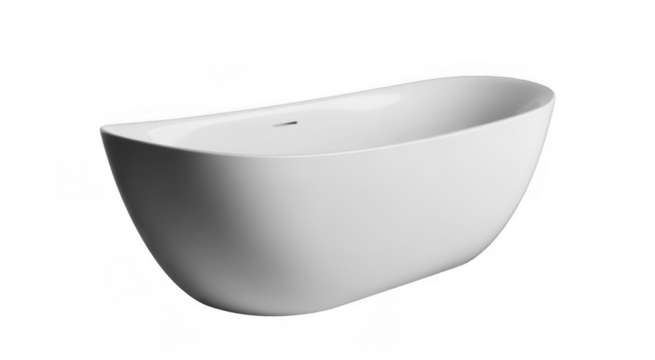 White freestanding bathtub with curved sides isolated on a transparent background