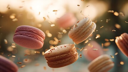 Celebrate with delicious macarons and golden confetti for a sweet treat, perfect for birthdays, parties, or any special occasion that calls for joy