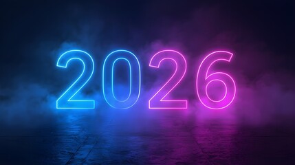 Neon Cyberpunk “2026” Glowing Digits Illustration