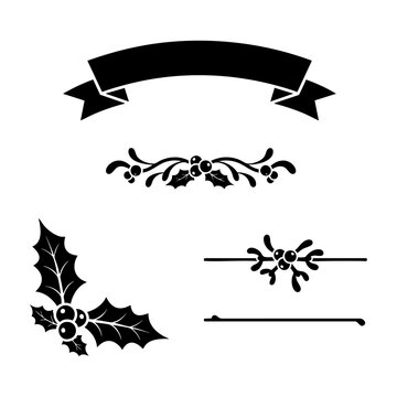 Christmas Floral Borders Dividers and Banner Three Element Silhouette Set