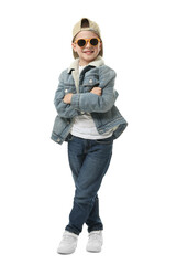 Naklejka premium Portrait of cute little boy on white background