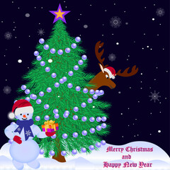 snowman with christmas tree