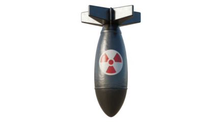 Dark gray bomb with red and white radiation symbol isolated on a transparent background