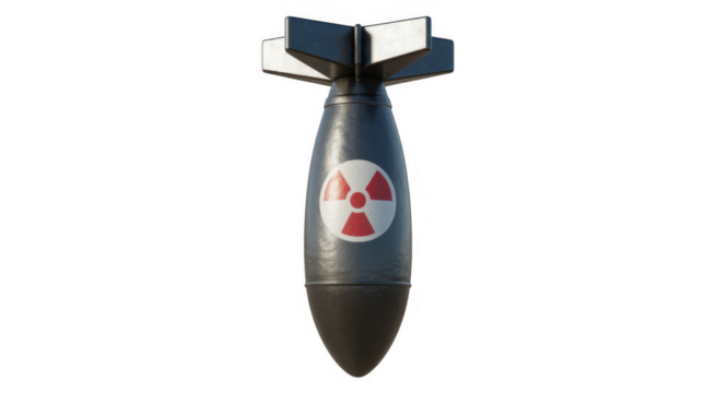Dark gray bomb with red and white radiation symbol isolated on a transparent background