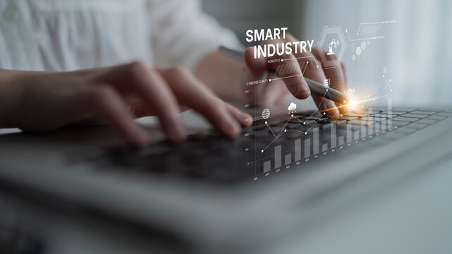 Smart industry dashboard combining automation, robotics, cloud integration, cybersecurity, and data analytics to support intelligent factory systems and real-time monitoring Latch