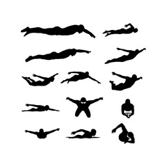 Swimmer and Diver Silhouettes Set