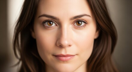 Obraz premium Close-up portrait of a young woman with engaging brown eyes and