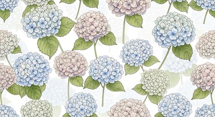 Beautiful hydrangea flower pattern for elegant designs, perfect for spring themes, wedding decor, and charming floral backgrounds, delicate and stylish