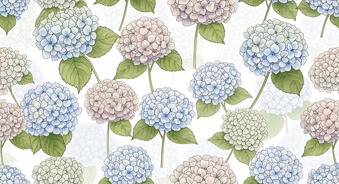 Beautiful hydrangea flower pattern for elegant designs, perfect for spring themes, wedding decor, and charming floral backgrounds, delicate and stylish