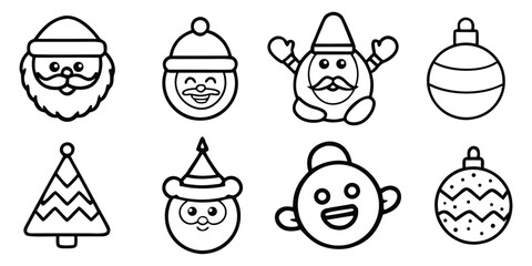 Christmas ornament line art set featuring santa claus and tree