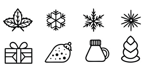 Hand drawn winter and holiday icons set in black and white