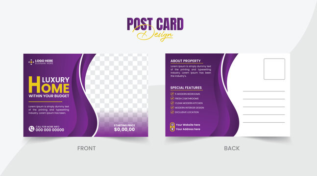 Modern real estate business postcard design template. Home Offer sale Vector Postcard.