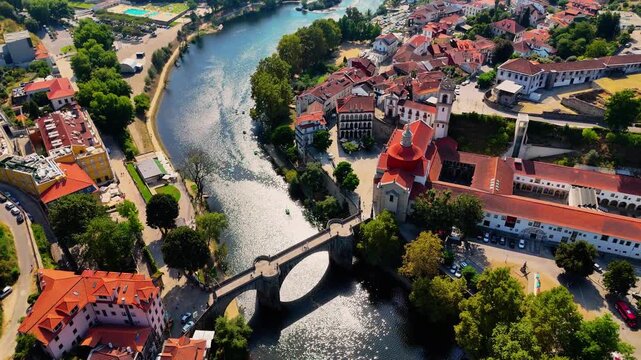 Amarante, Portugal from Above &ndash; Cinematic Drone View of Historic Bridge, Old Town and Riverside Landscape