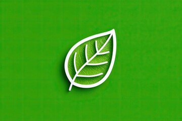Obraz premium White outline leaf icon on vivid green background, showcasing a minimalist design with spacious negative space, perfect for eco-friendly themes and environmental concepts
