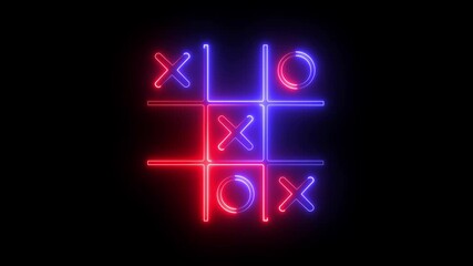Glowing neon Tic tac toe game icon isolated on black background. Tic tac toe game icon animation. XOX game, educational game animation. - Powered by Adobe
