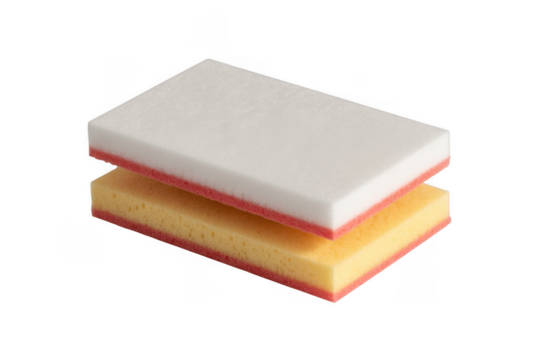 Two layered sponges white and yellow with red trim isolated on a transparent background