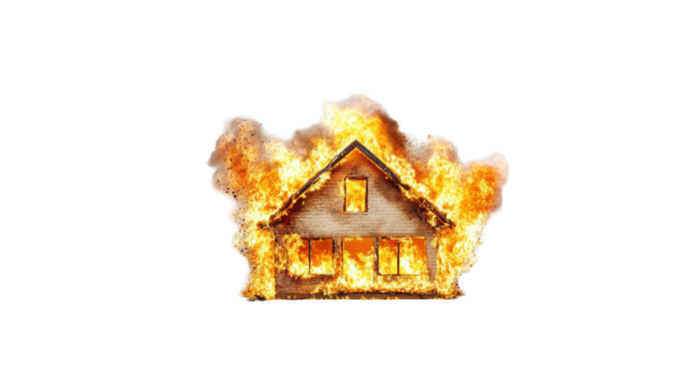 House on Fire Illustration with Transparent Background