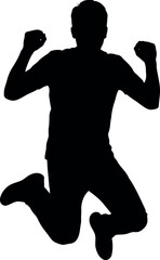 Excited man silhouette jumping for joy