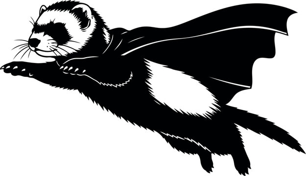 Superhero ferret flying with cape