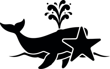 Fototapeta premium Whale star silhouette ocean spray nautical icon