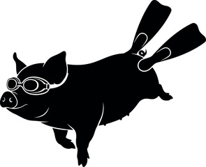 Diving pig silhouette with goggles flippers © Collect Silhouettes
