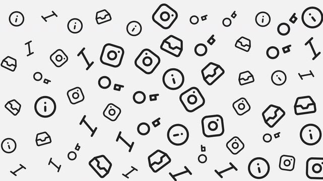 Scattered Social Media Icons Pattern, Digital Symbols, Graphic Design, Minimalist Background, Top-Down View, Conceptual Technology