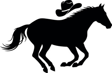 Silhouette horse galloping with cowboy hat