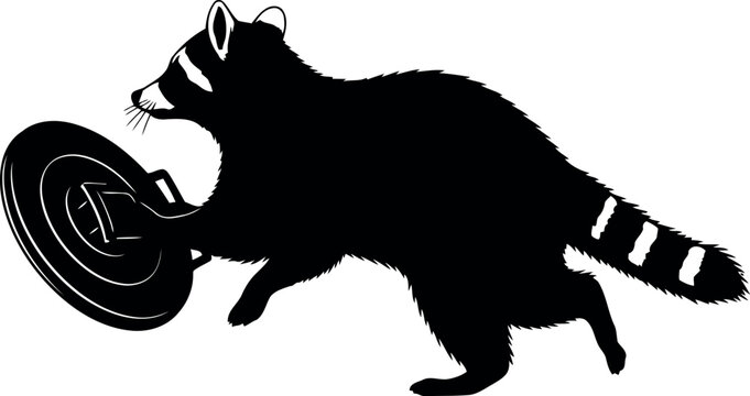 Raccoon running with frisbee silhouette