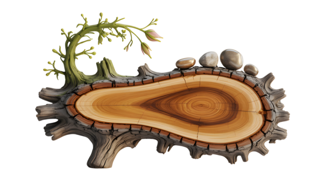 Tree trunk crosssection with new growth, isolated isolated on transparent background