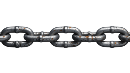 Heavy metal chain links isolated on transparent background
