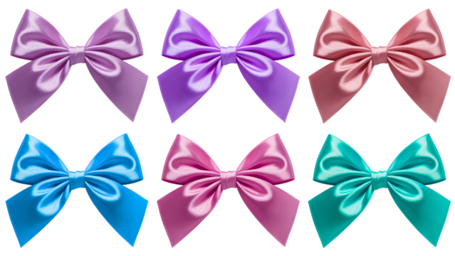 Six colorful satin bows isolated on transparent background - Powered by Adobe