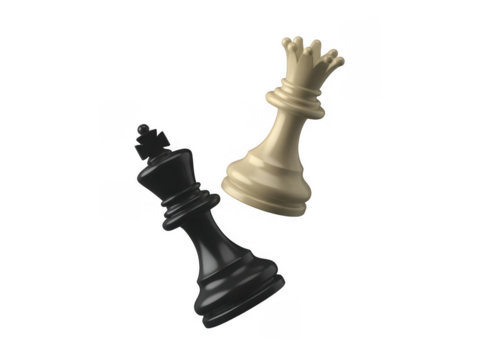 Black king falling near white queen chess pieces isolated on a transparent background - Powered by Adobe