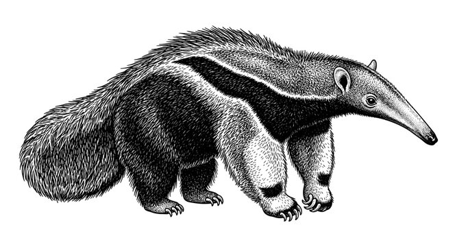 Detailed monochrome anteater in vintage engraving style