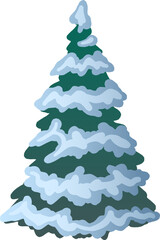 Vector object green fir tree in snow isolated on white background

