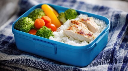 Healthy Lunchbox With Grilled Chicken, Rice, and Fresh Vegetables for Balanced Diet Routine