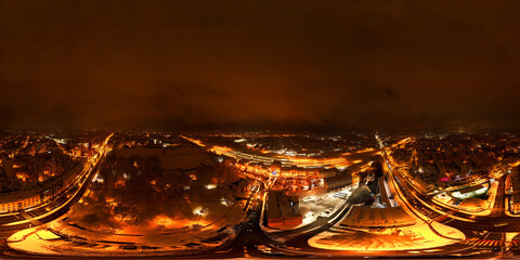 360° VR Night Panorama: Tarnów Railway Station Plaza and City Park