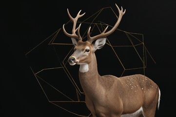 Deer with Geometric Golden Lines – Elegant Wildlife Illustration on Dark Background
