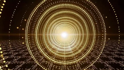 Golden abstract tunnel background animation loop for technology and science presentations 4k