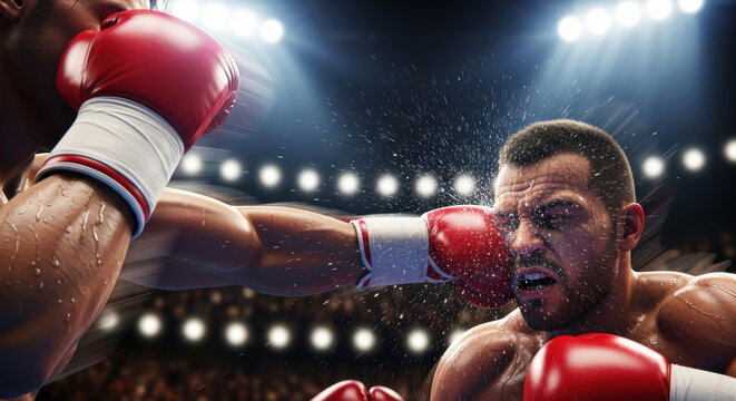 Boxer gets hit with a strong punch in the face