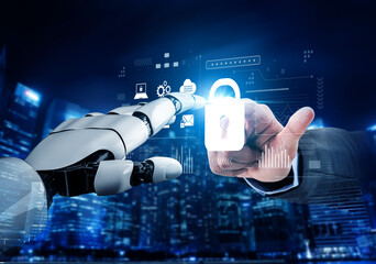 Fototapeta premium AI-powered lock system showing advanced cybersecurity, identity verification, and data protection analytics for secure digital environments Vouch