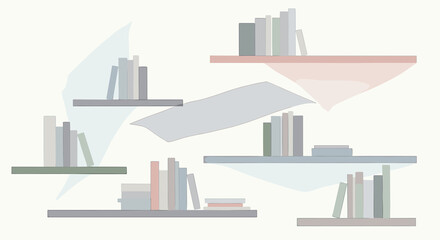 Naklejka premium Abstract bookshelf design with colorful books in minimalist style 