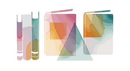 Colorful abstract illustration of stacked and open books  