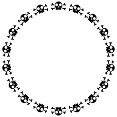 Simple skull with cossbone icons arranged in a circular border on. Warning or danger frame border theme
