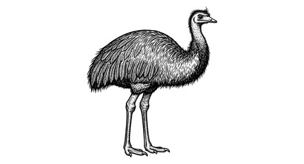 Fototapeta premium Detailed black and white emu drawing with intricate feather texture