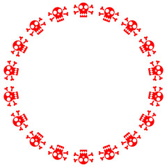 Simple skull with cossbone icons arranged in a circular border on. Warning or danger frame border theme