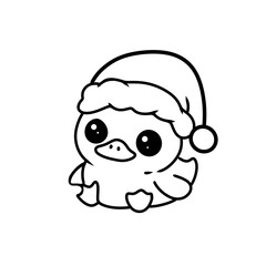 Fototapeta premium children's coloring book, illustration of a duck wearing a Christmas hat