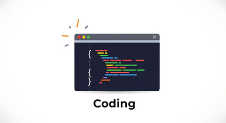 Illustration of a code editor window with colorful code snippets on a white background display view ai generated